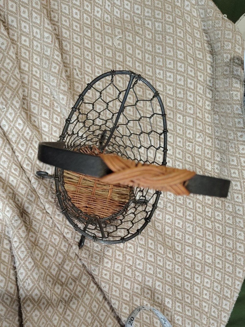 Vintage-Style Black Wire Hanging Basket with Brown Wicker Base